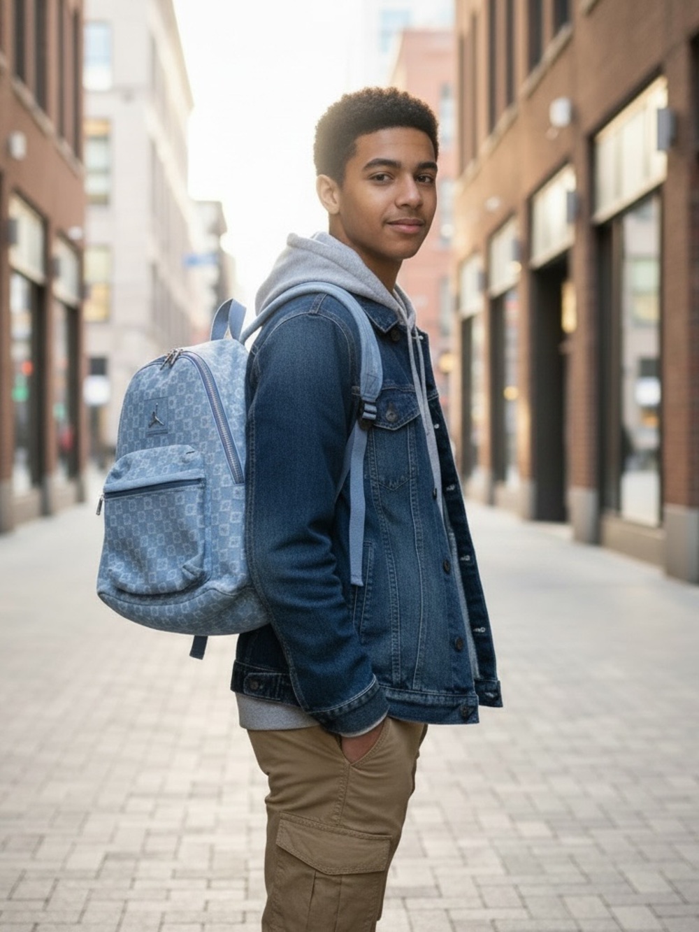 • Jordan • Denim Light Blue Patterned Backpack 23 Print